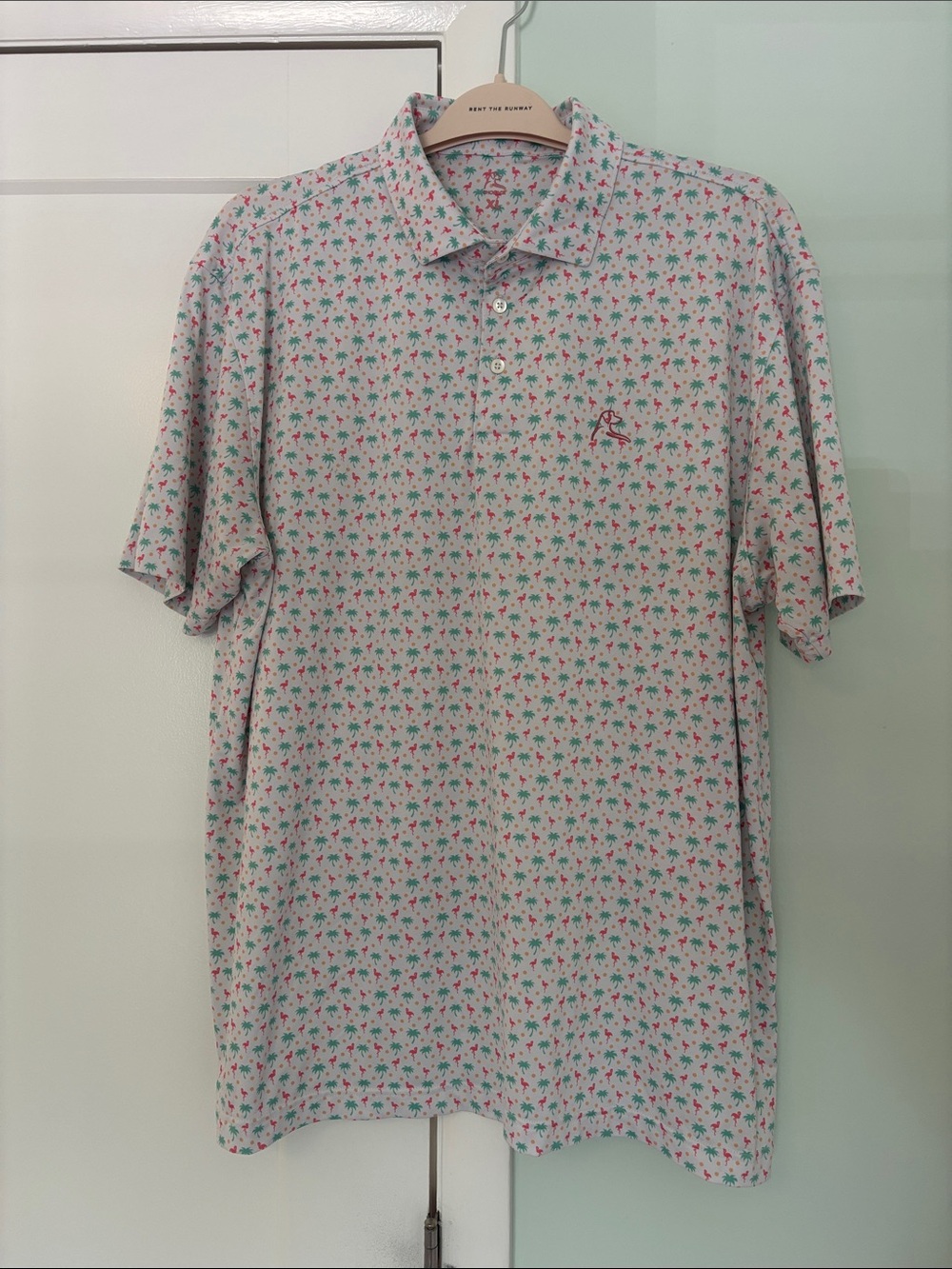 Rhoback Men’s Polo - Palm Tree Flamingo Print